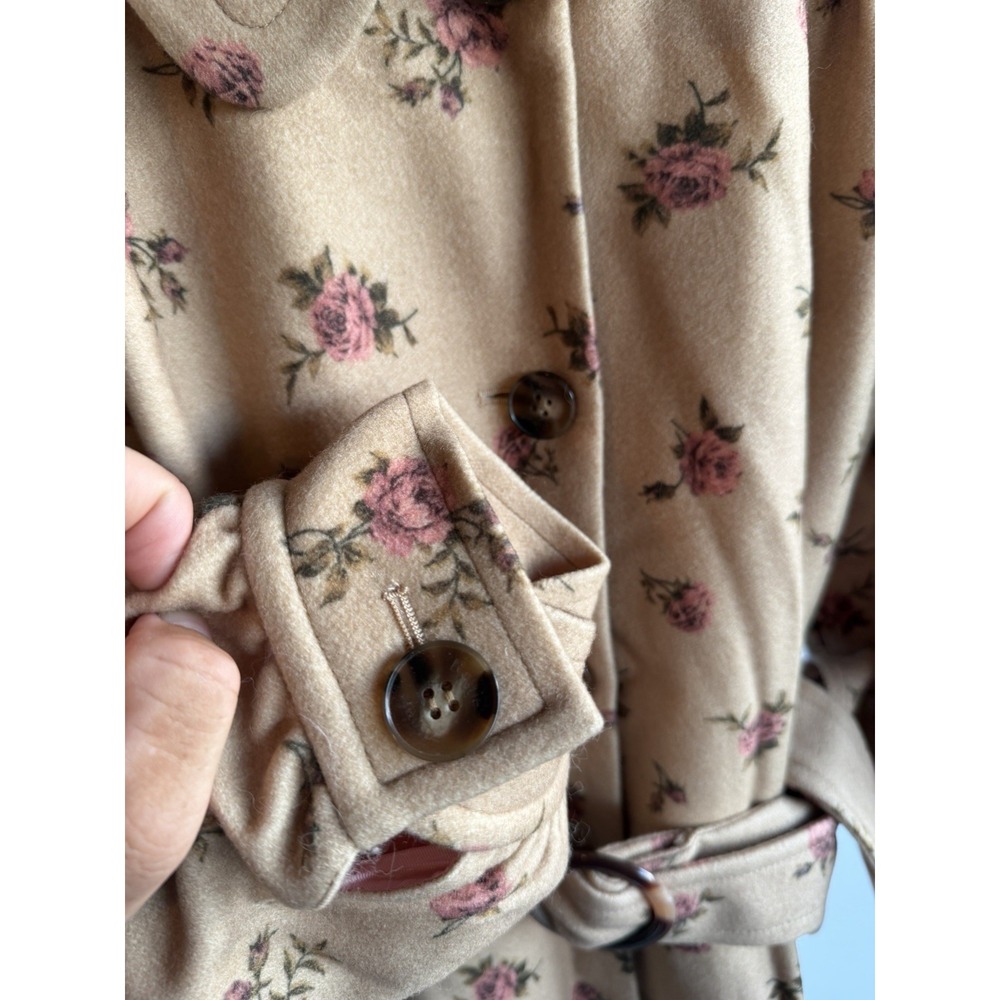 Rouje Paris Gerard Coat In Fleur Beige 100% Wool FR 44 US 10 All over Pink Flora - Picture 2 of 9